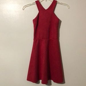 AQUA Red Suede High Neck Fit & Flare Dress